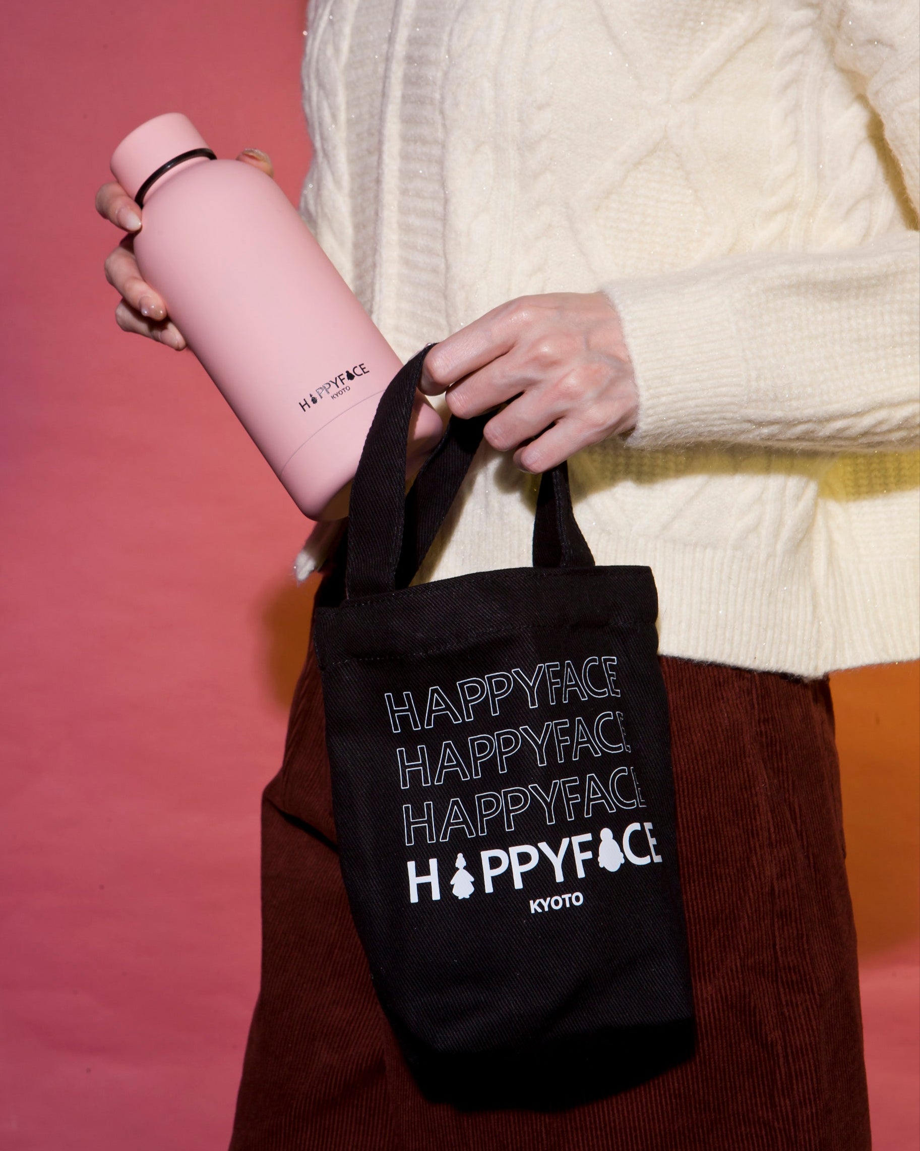 HAPPYFACE字母logo棉布杯袋 (HA0023)