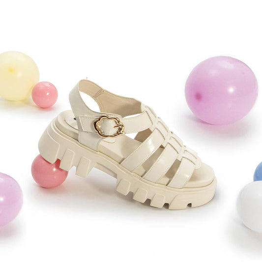 【FAIR LADY聯名】潮流編織鋸齒厚底漁夫涼鞋 奶油 (2A2878)