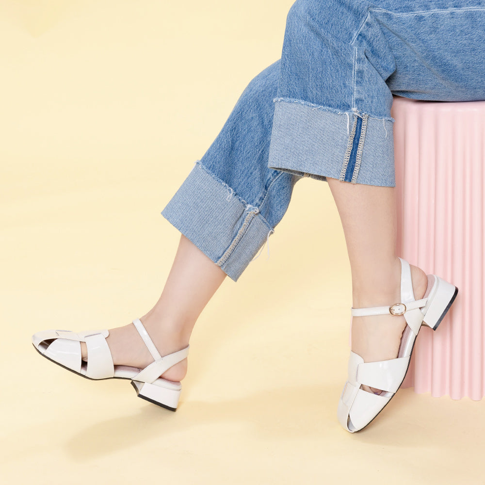 【FAIR LADY聯名】小清新編織後空低跟涼鞋(3B2847)