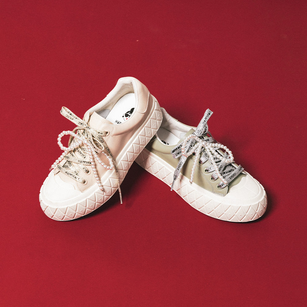 【FAIR LADY聯名】時髦珍珠釦綁帶厚底休閒鞋 (5B2981)