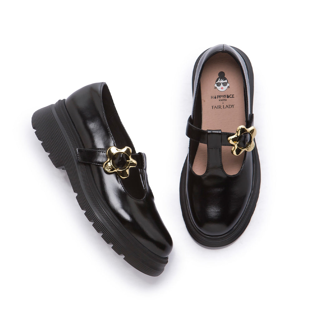 【FAIR LADY聯名】HAPPYFACE 甜酷花釦T字厚底瑪莉珍 (5B3063)