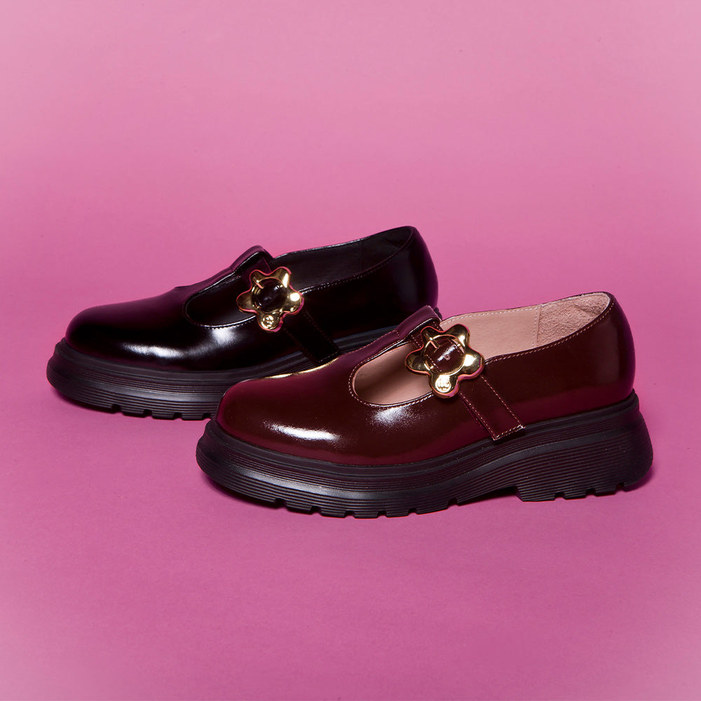 【FAIR LADY聯名】HAPPYFACE 甜酷花釦T字厚底瑪莉珍 (5B3063)