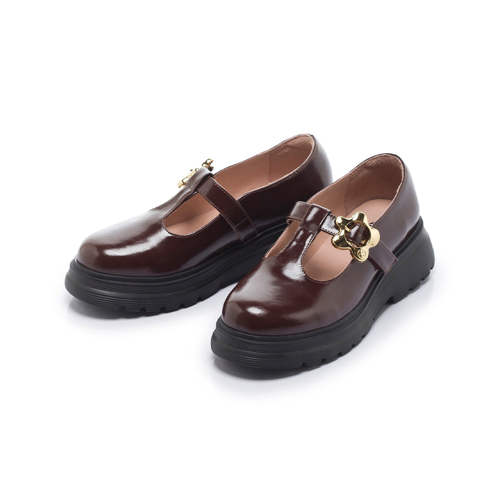 【FAIR LADY聯名】HAPPYFACE 甜酷花釦T字厚底瑪莉珍 (5B3063)