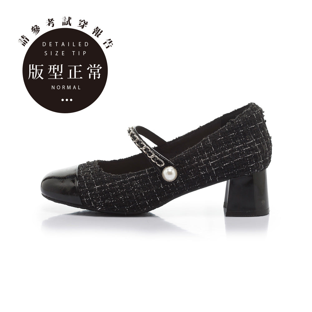 【FAIR LADY聯名】小香風拼接珍珠飾釦瑪莉珍中跟鞋(6B2961)