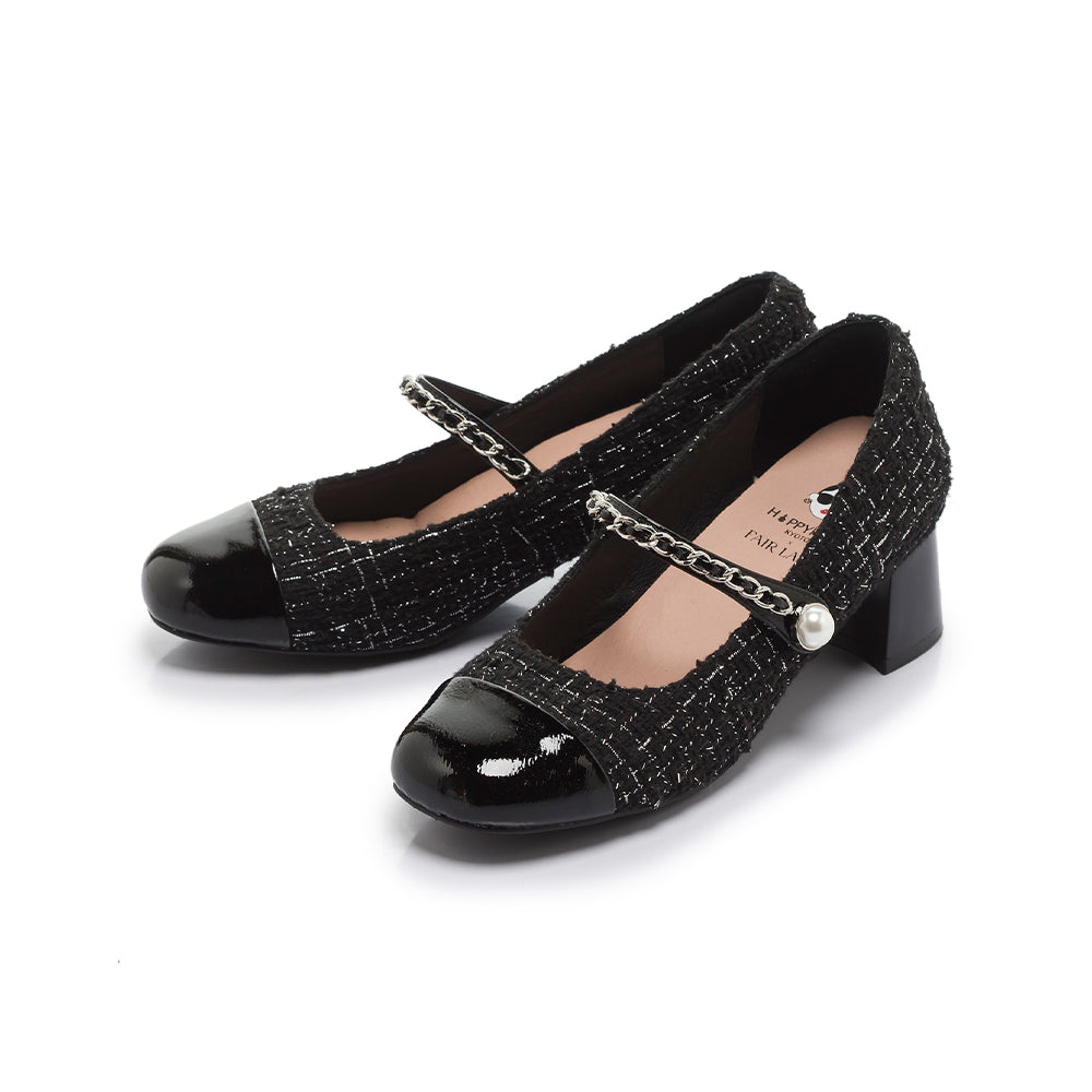 【FAIR LADY聯名】小香風拼接珍珠飾釦瑪莉珍中跟鞋(6B2961)