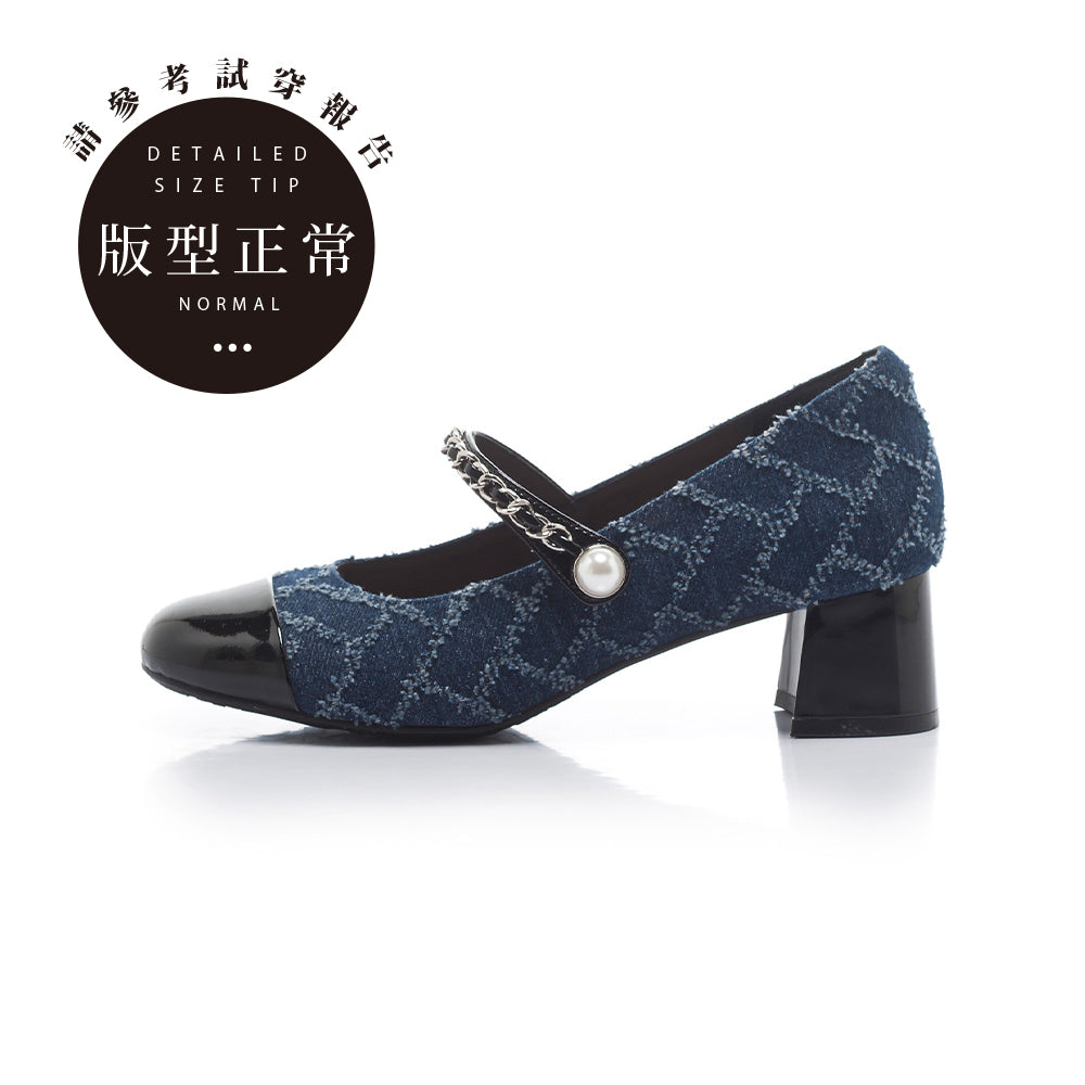 【FAIR LADY聯名】小香風拼接珍珠飾釦瑪莉珍中跟鞋(6B2961)