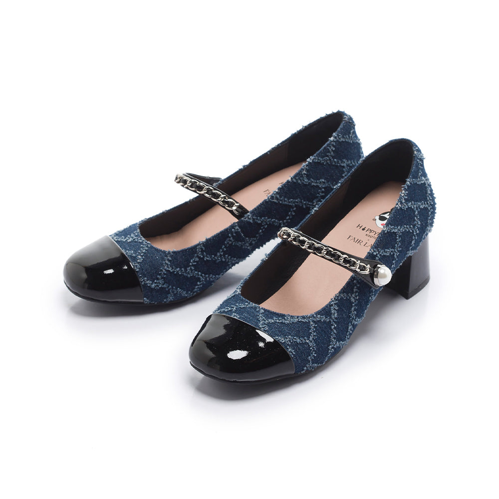 【FAIR LADY聯名】小香風拼接珍珠飾釦瑪莉珍中跟鞋(6B2961)