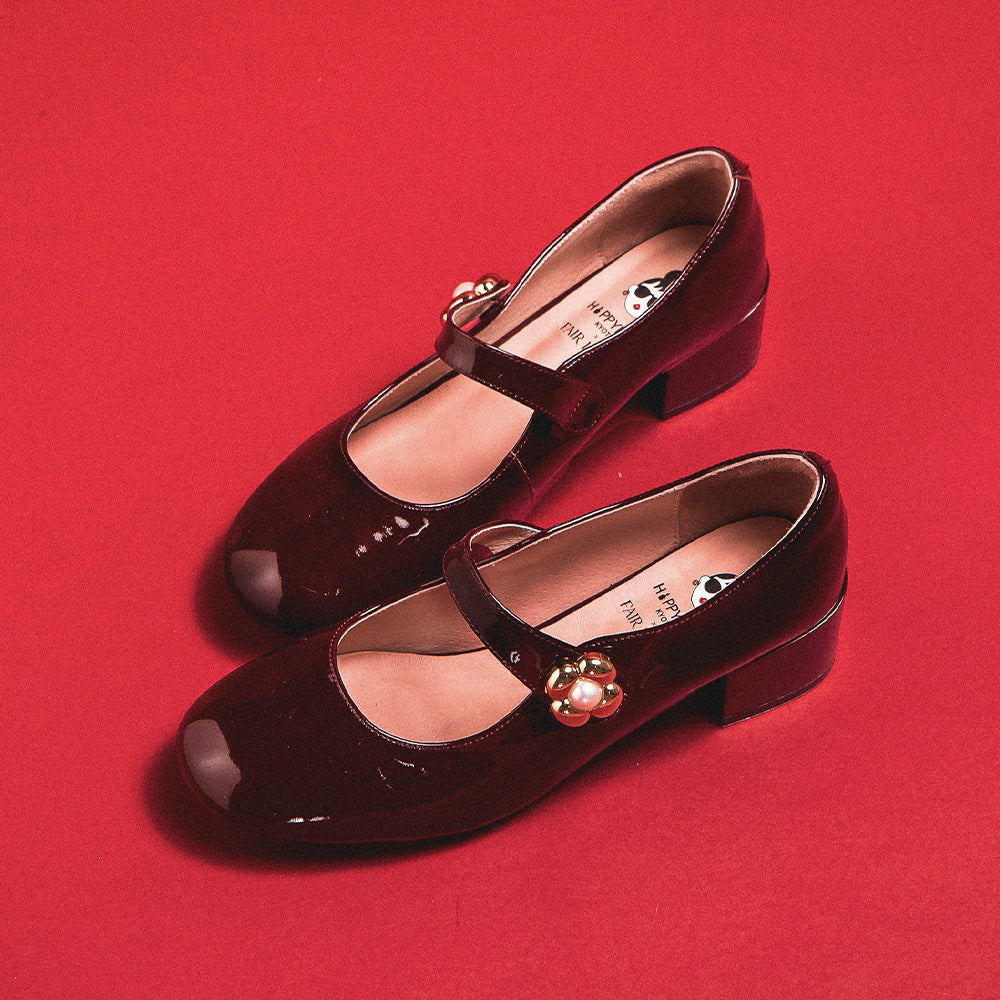 【FAIR LADY聯名】小花綴飾漆皮粗跟瑪莉珍鞋 (6B2960)