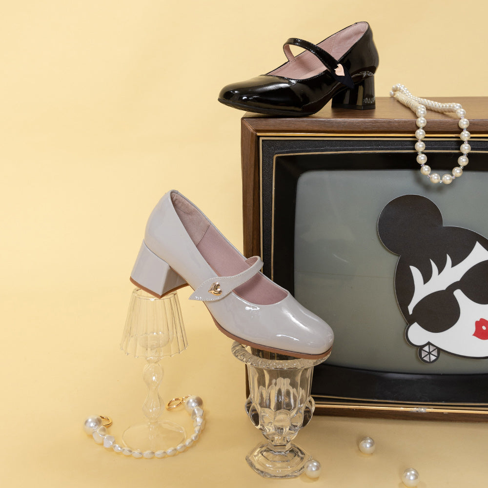 【FAIR LADY聯名】復古金屬愛心釦瑪莉珍中跟鞋(6G2915)