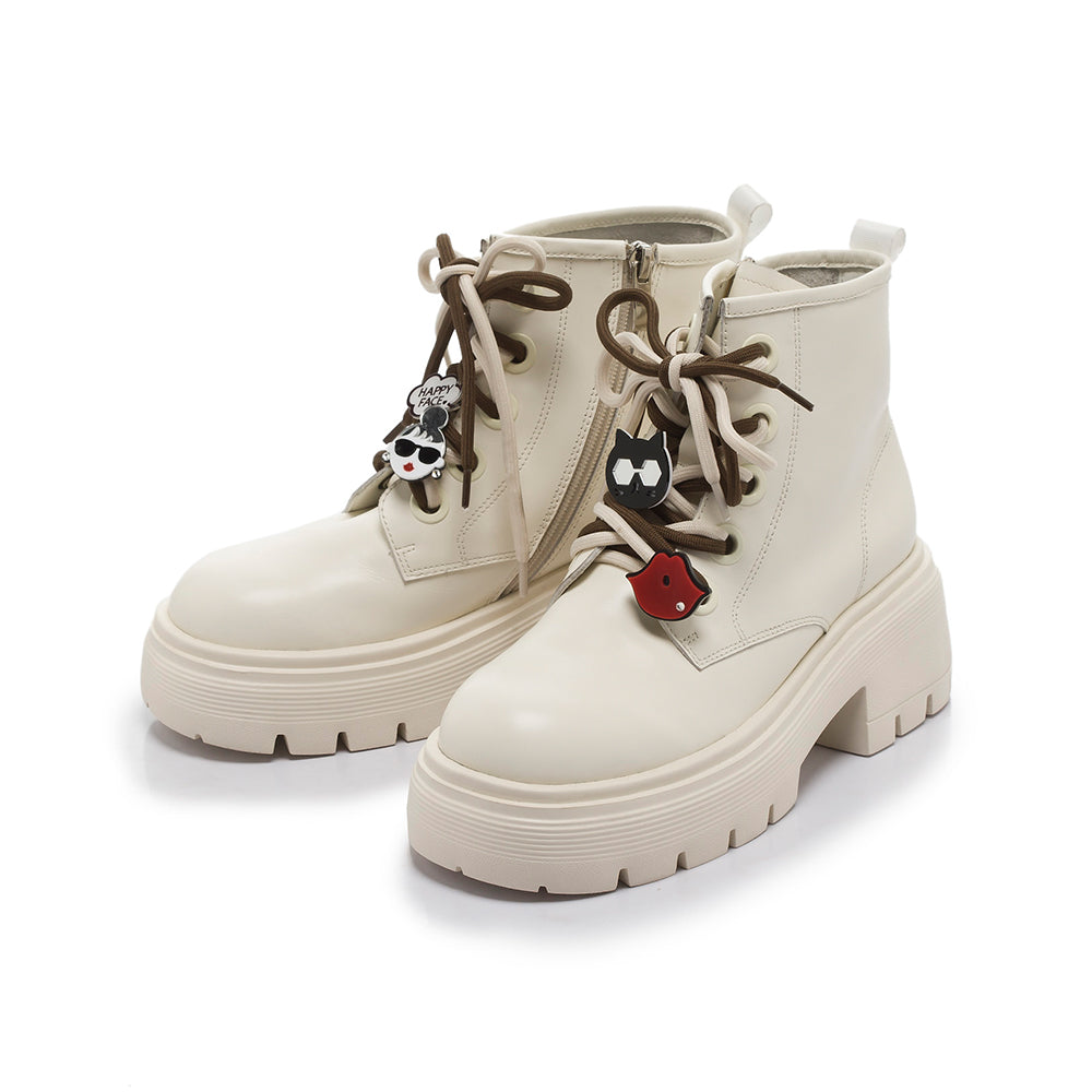 【FAIR LADY聯名】雙色綁帶鋸齒短軍靴 (7A2969)