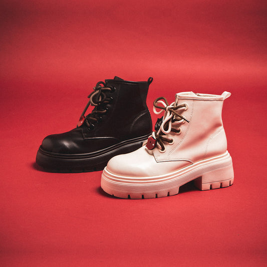 【FAIR LADY聯名】雙色綁帶鋸齒短軍靴 (7A2969)