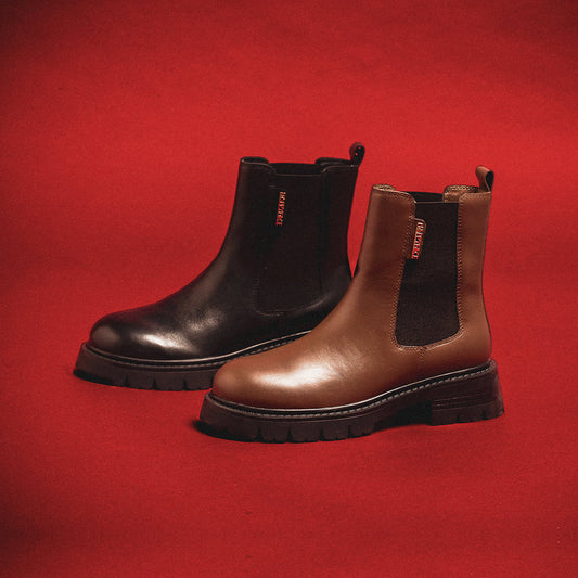 【FAIR LADY聯名】時髦拼接鋸齒厚底切爾西靴 (7B2946)