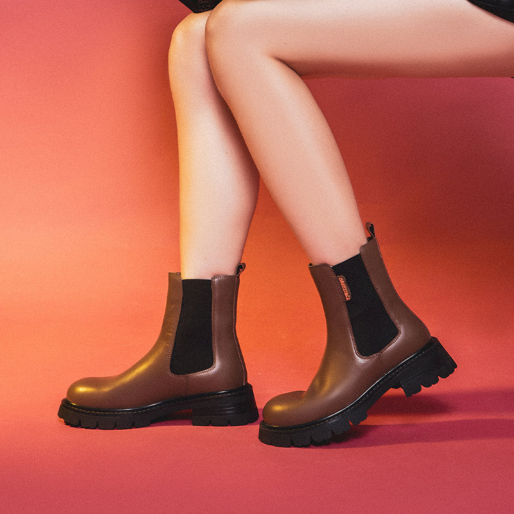 【FAIR LADY聯名】時髦拼接鋸齒厚底切爾西靴 (7B2946)