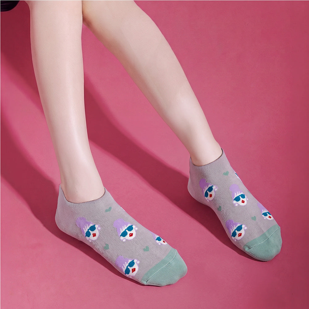 百變EMMA刺繡運動短襪 紫灰 (G32268)