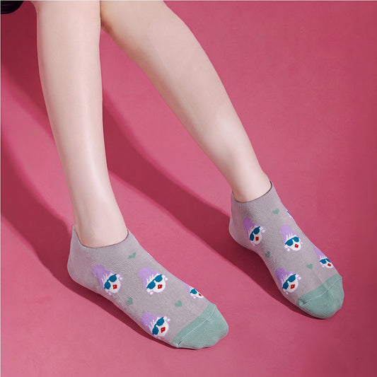 百變EMMA刺繡運動短襪 紫灰 (G32268)