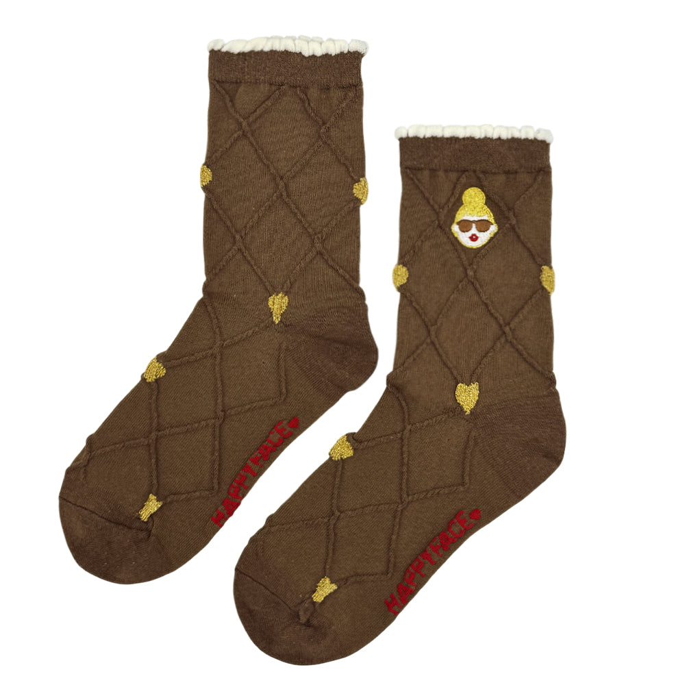 可愛甜心織紋中筒襪 (HE0198)