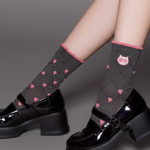 可愛甜心織紋中筒襪 (HE0198)