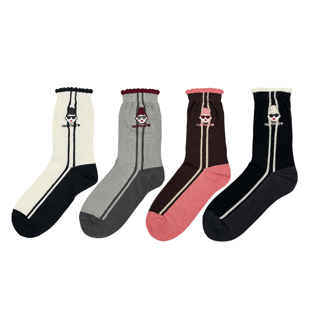 EMMA小花邊運動中高筒襪 (HE0207)